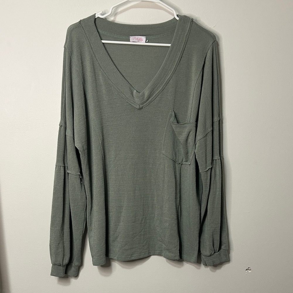 Pink Lily Sage Green Knit Top